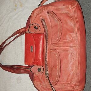 FOSSIL Red Leather Shoulder Bag W/ Matching Red Leather Wallet
